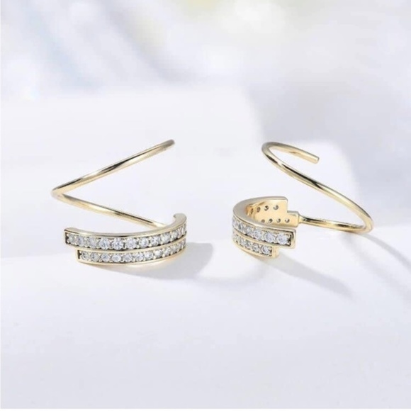 GOLD 14k Gold Plated Spiral Cubic Zirconia Earrings - Picture 1 of 3